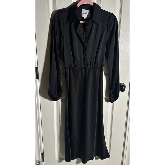 Sam Edelman Dresses & Skirts - Sam Edelman Women's Black Satin Long Sleeve Long Dress Size 2